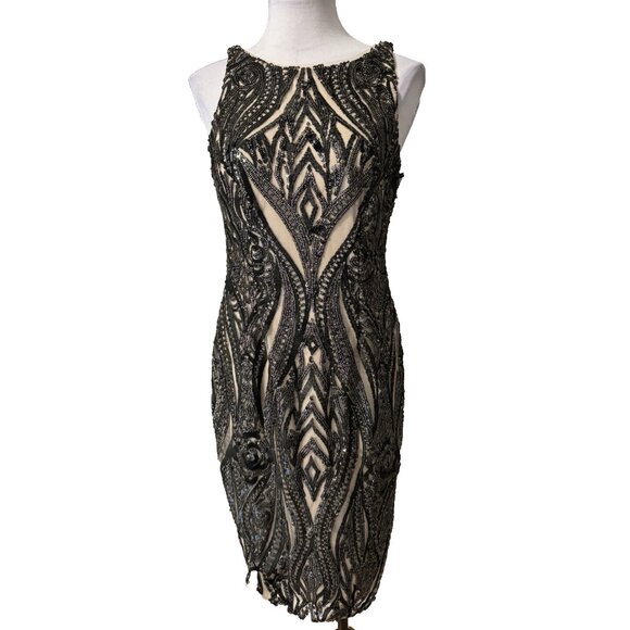 Adrianna Papell Sequin Dress 6 Champagne Bronze Pewter Wedding Party Cruise - Picture 6 of 16